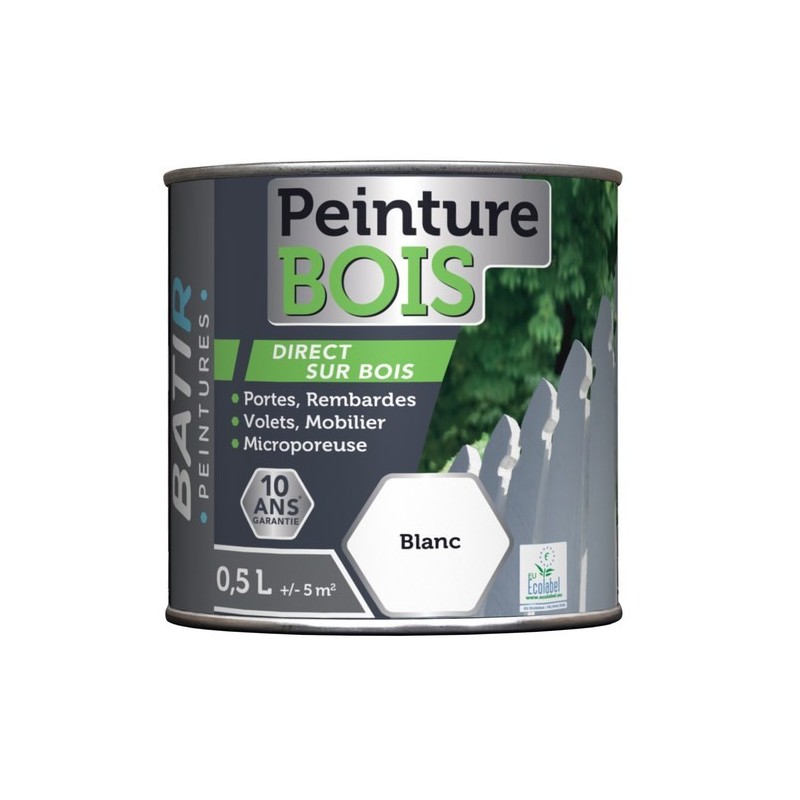 PEINTURE BOIS SATINEE 0,5 L BLANC AQUAREL