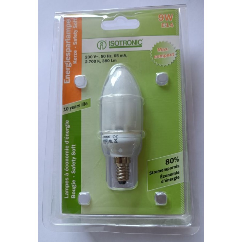 AMPOULE E14  9W MAX-COMPACT - SOFT BOUGIE - ECO. ENERGIE 80%