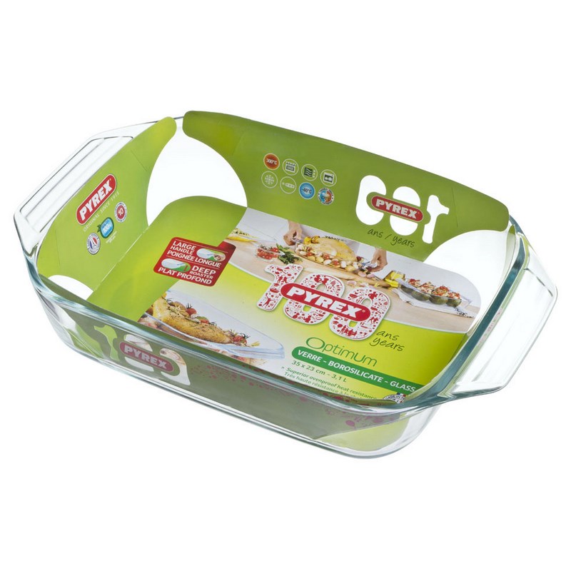 PLAT A FOUR RECTANGULAIRE - A POIGNEES - 31X20X6 CM 2L1 PYREX