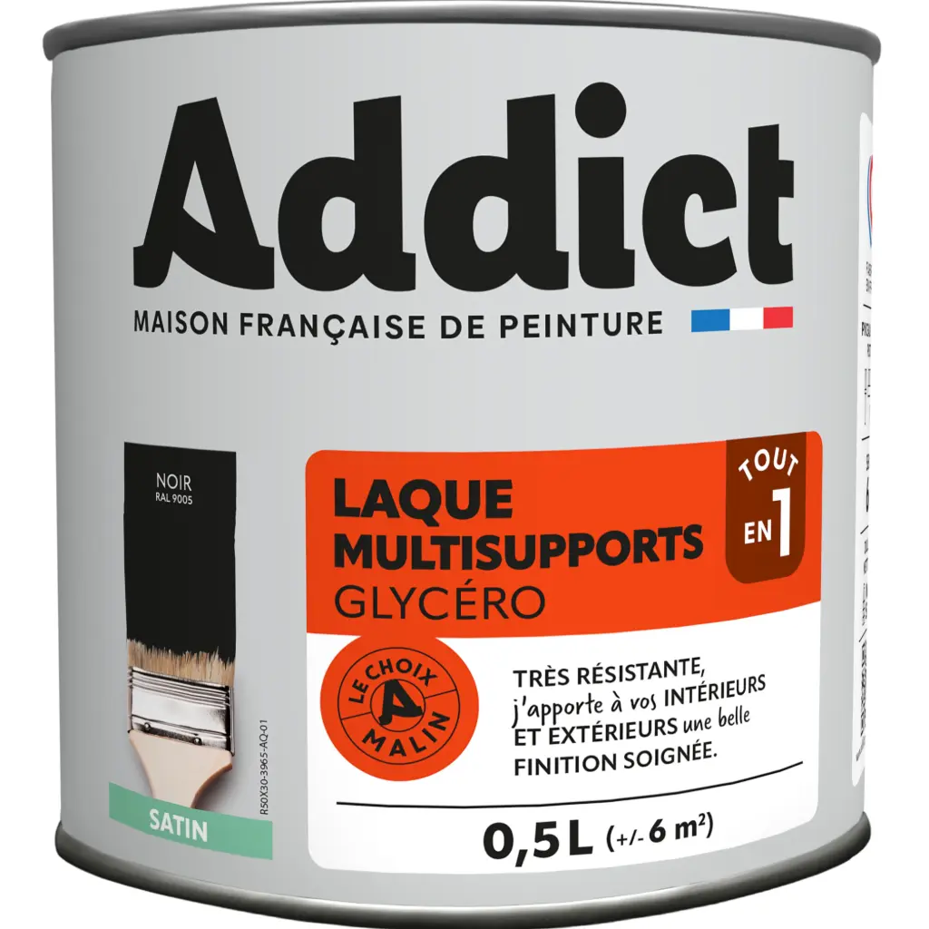 LAQUE SATINEE 0,5 L NOIR RAL 9005 ADDICT