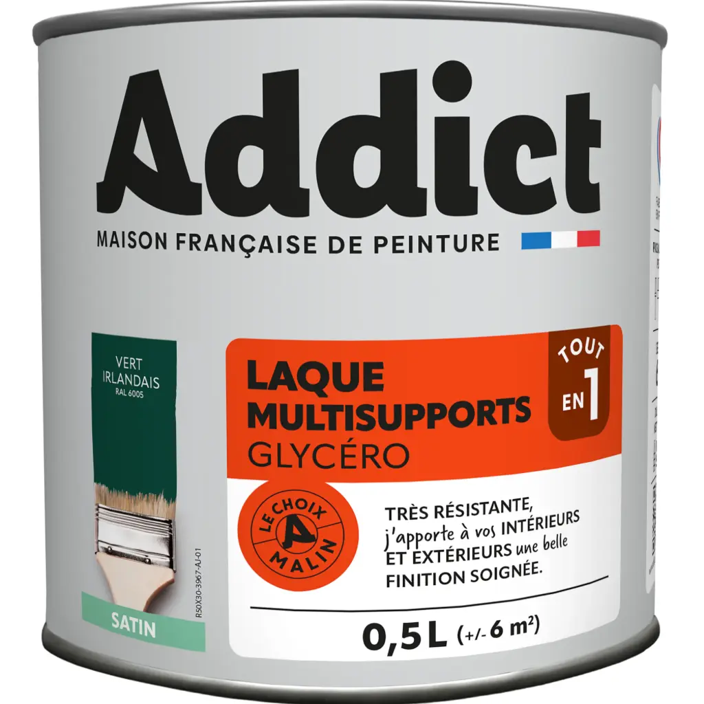 LAQUE SATINEE 0,5 L VERT IRLANDAIS RAL 6005 ADDICT