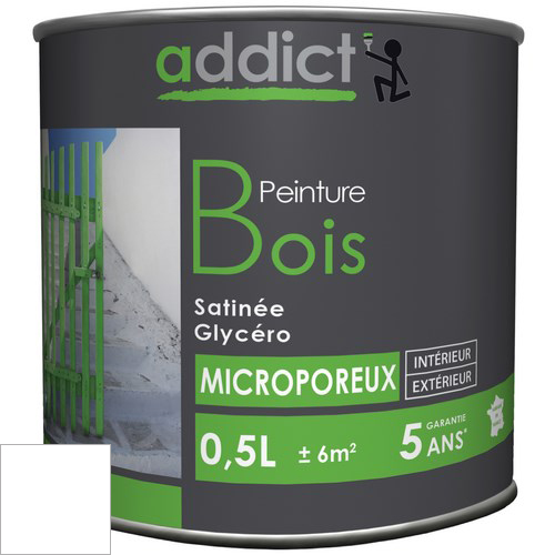 PEINTURE BOIS SATINEE 0,5 L BLANC ADDICT