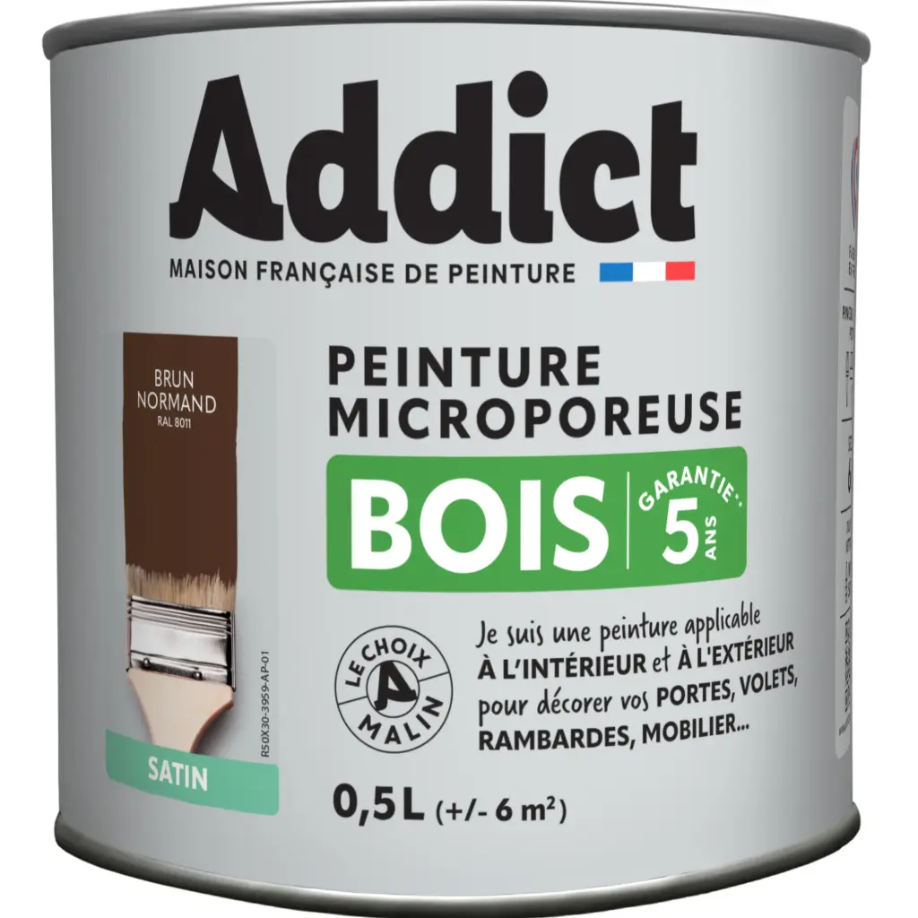 PEINTURE BOIS SATINEE 0,5 L BRUN RAL 8011 ADDICT