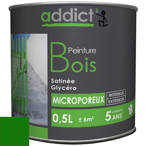 PEINTURE BOIS SATINEE 0,5 L VERT IRLANDAIS ADDICT