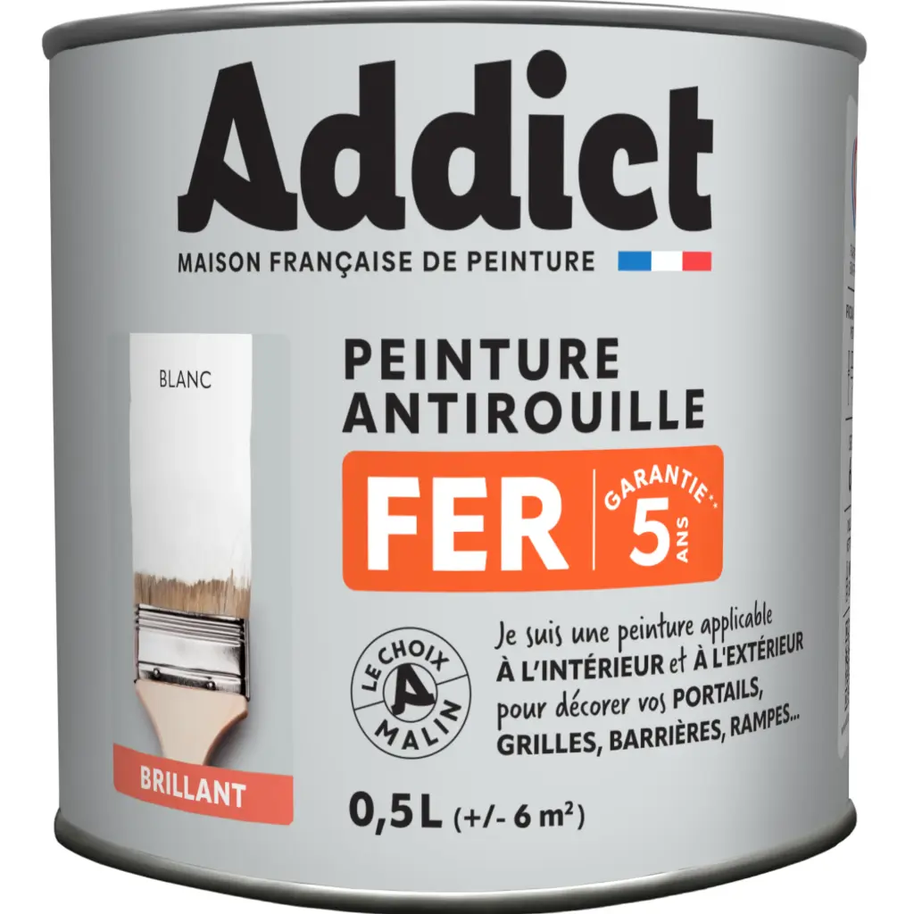 PEINTURE FER BRILLANTE 0,5 L BLANC ADDICT