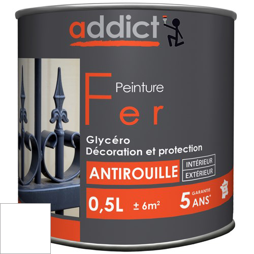 PEINTURE FER BRILLANTE 0,5 L BLANC PUR ADDICT