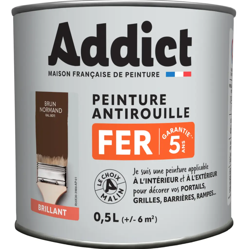 PEINTURE FER BRILLANTE 0,5 L BRUN NORMAND RAL 8011 ADDICT