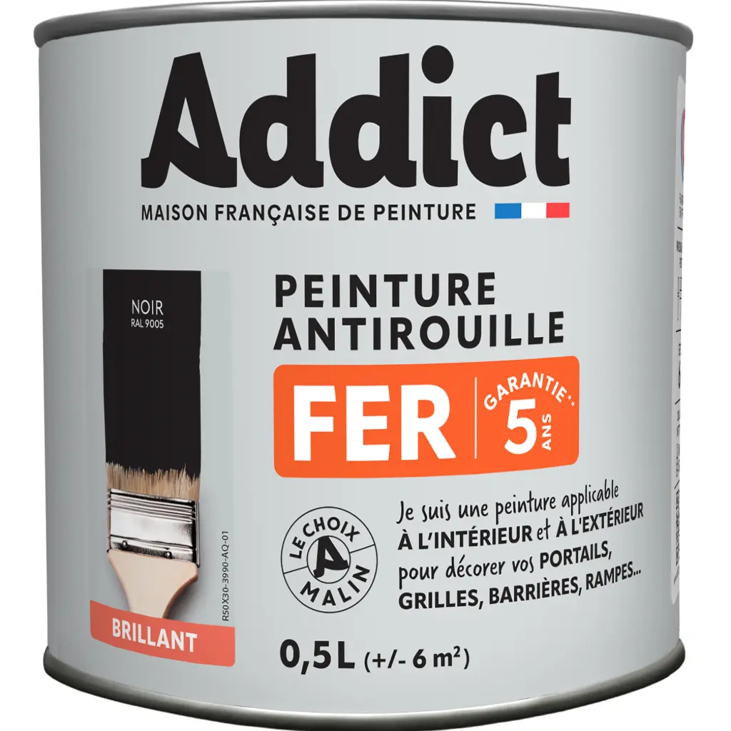PEINTURE FER BRILLANTE 0,5 L NOIR RAL 9005 ADDICT