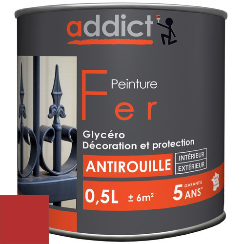 PEINTURE FER BRILLANTE 0,5 L ROUGE OXYDE ADDICT