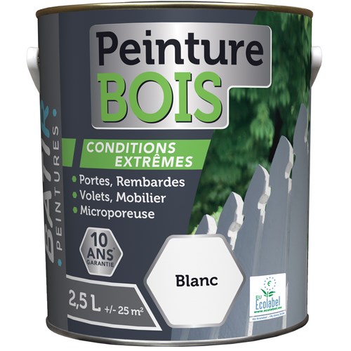 PEINTURE BOIS SATINEE 2,5 L BLANC ECOLABEL