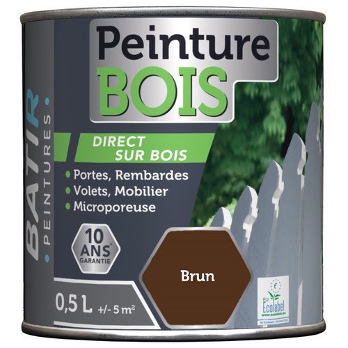 PEINTURE BOIS SATINEE 0,5 L BRUN ECOLABEL
