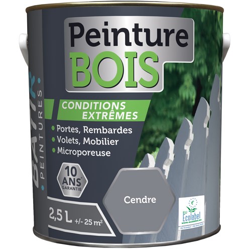 PEINTURE BOIS SATINEE 2,5 L CENDRE ECOLABEL