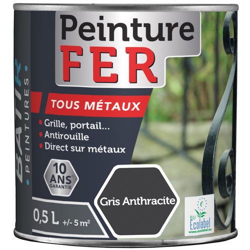 PEINTURE FER BRILLANTE 0,5 L GRIS ANTHRACITE ECOLABEL
