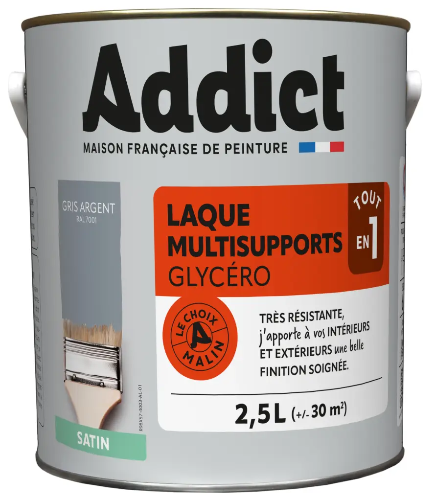 LAQUE SATINEE 2,5 L GRIS MINERAL RAL 7001 ADDICT