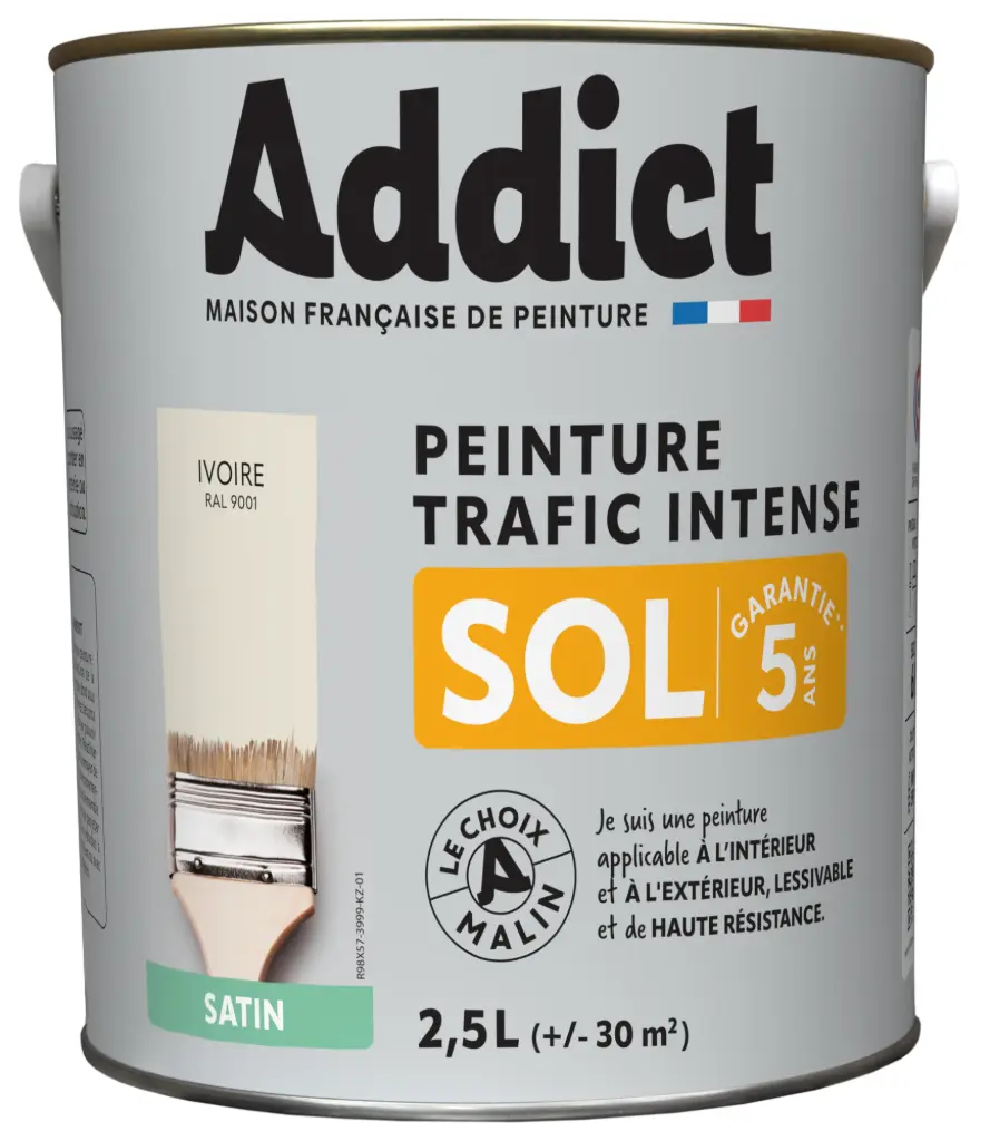PEINTURE SOL SATINEE 2,5 L IVOIRE RAL 9001 ADDICT