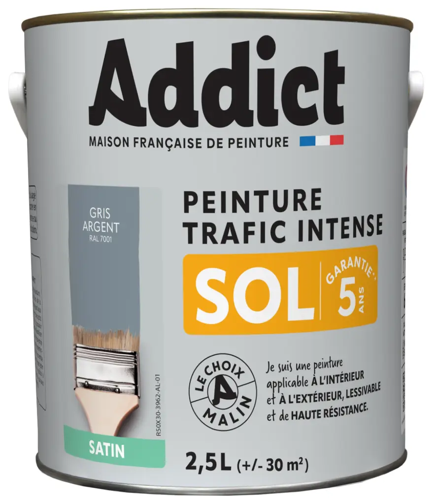 PEINTURE SOL SATINEE 2,5 L GRIS ARGENT RAL 7001 ADDICT