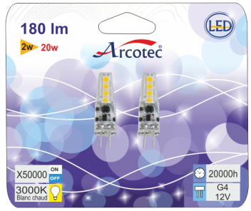 AMP LED CAPSULE G4 2W 130 LM ANGLE 180° 830 BLIST 2