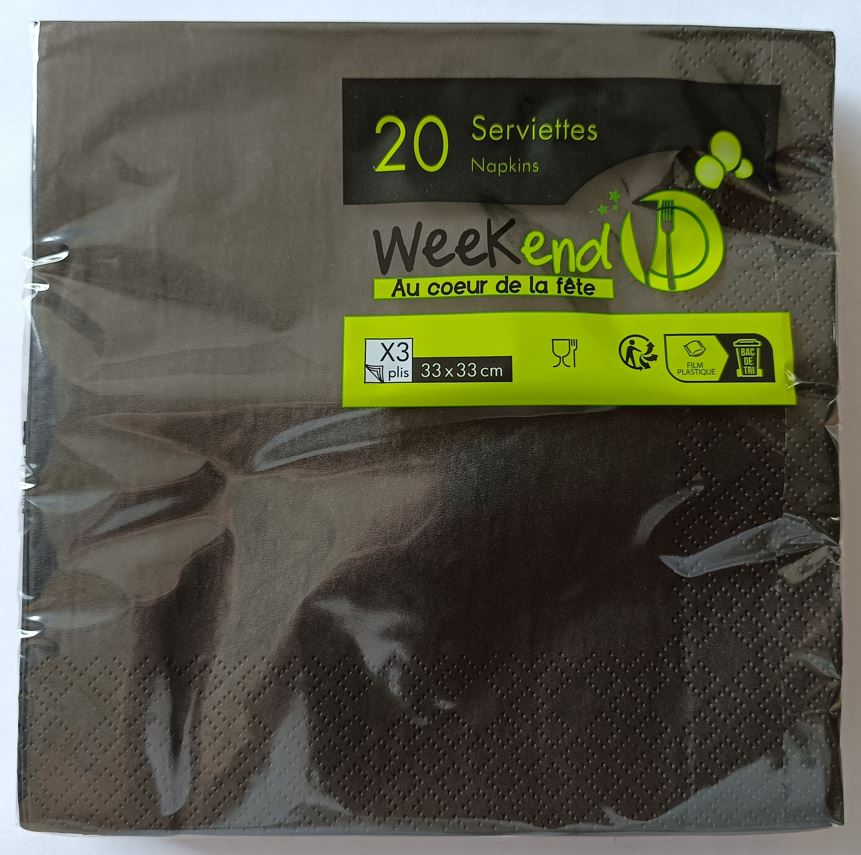 SERVIETTE 33X33 NOIR *20 - 3 PLIS