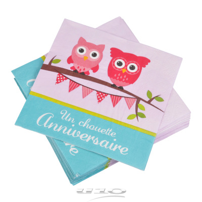 SERVIETTE 33X33 CHOUETTE ANNIVERSAIRE 3P *20