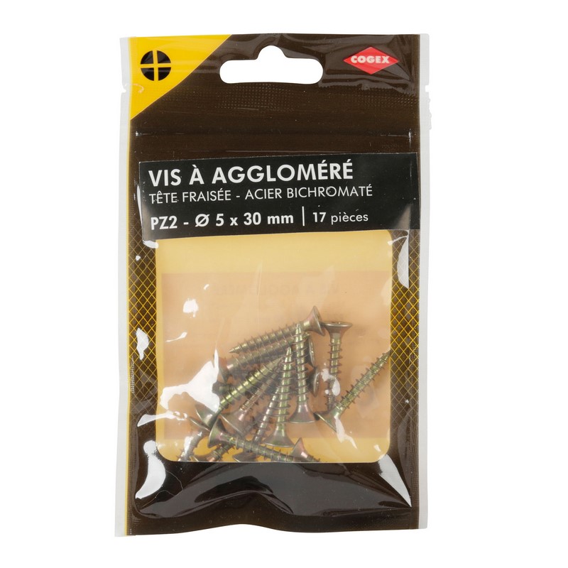 VIS AGGLO POZID TF ACIER BICHRO 5X30MM 17 PCS