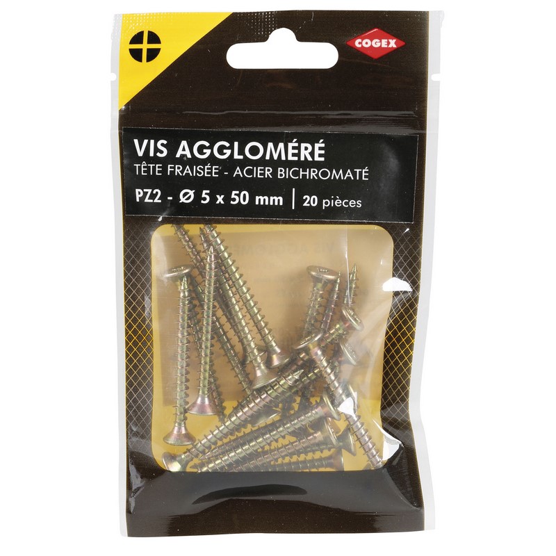 VIS AGGLO POZID TF ACIER BICHRO 5X50MM 20 PCS