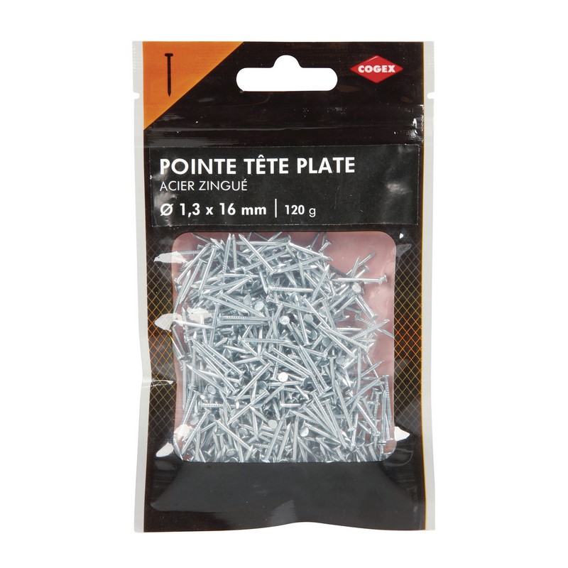 POINTE A TETE PLATE ACIER 1.3X16MM 120G