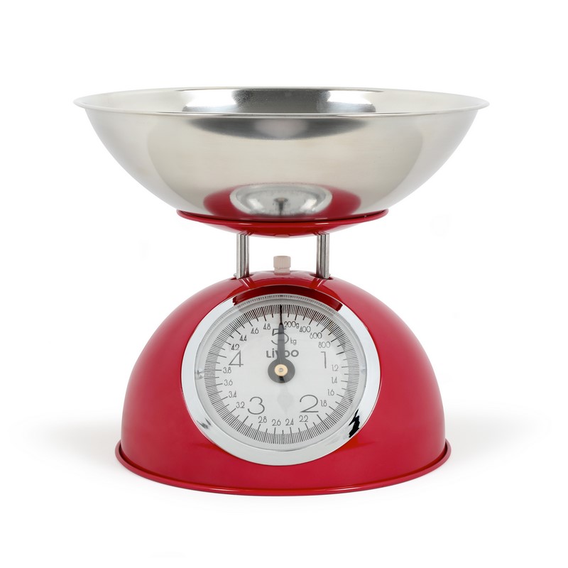 BALANCE DE CUISINE METAL ROUGE 5KG AVEC BOL INOX 1,8L