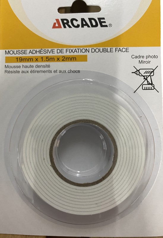 ADHESIF DOUBLE FACE MOUSSE MIROIR 19MM X 1M50