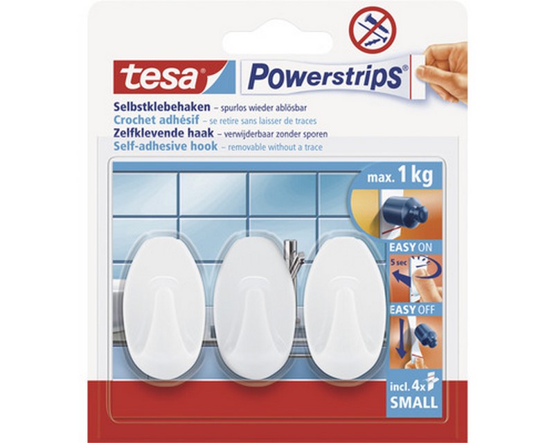 TESA MINI CROCHETS OVALES BLANCS PAR 3 + 4 POWERSTRIP