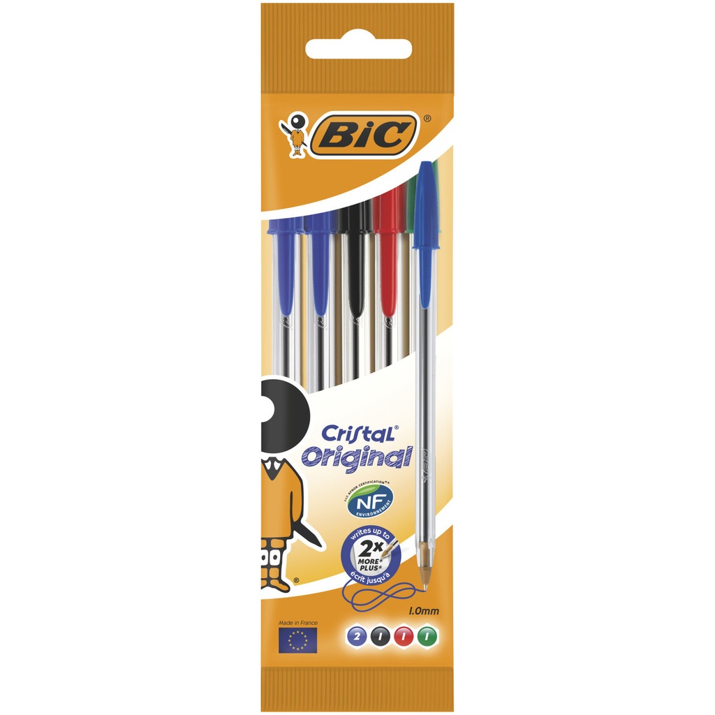 STYLO 5 CRISTAL ASSORTIS 2B+1N+1R+1V BIC