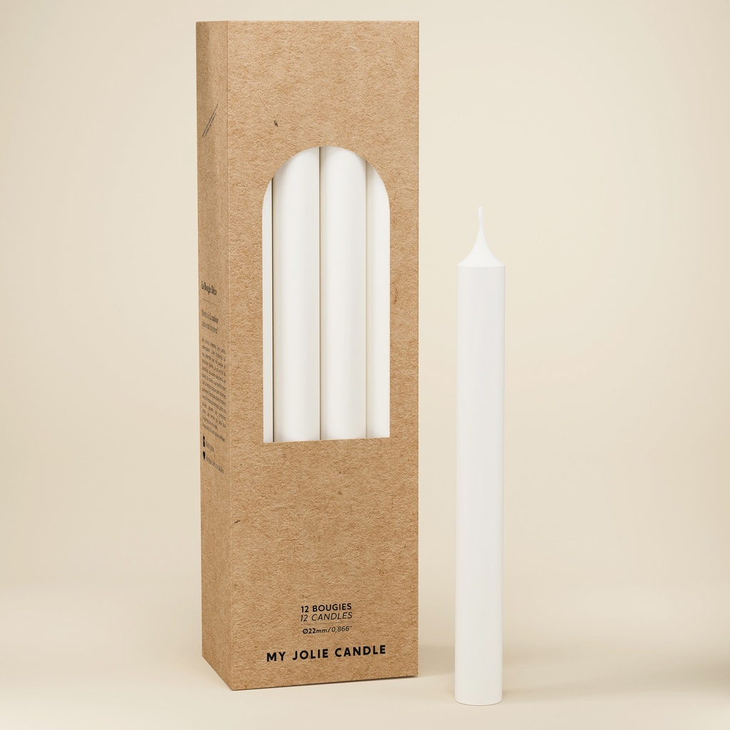 BOUGIE DROITE Ø 22 - 20CM BLANCHE 7H BTE 12
