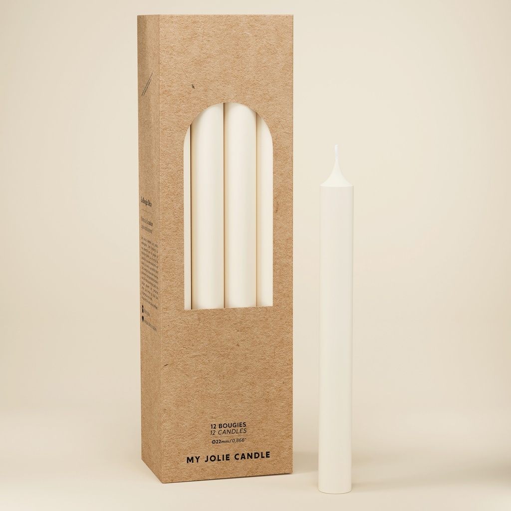 BOUGIE DROITE Ø 22 - 20CM IVOIRE 7H BTE 12