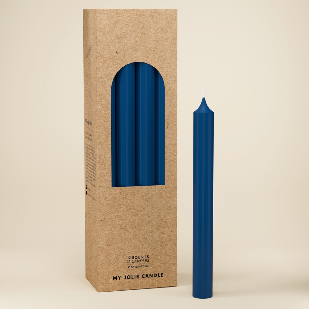 BOUGIE DROITE Ø 22 - 20CM BLEU MARINE 7H BTE 12