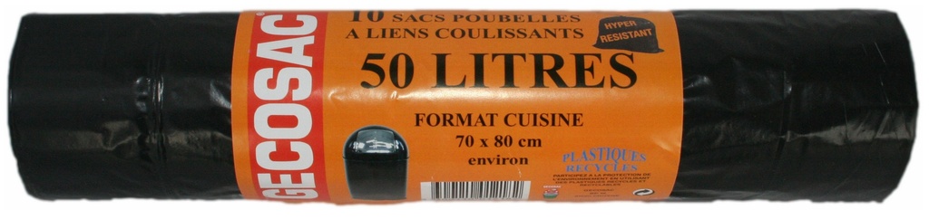 ROULEAU SACS POUBELLE 50L A LIENS COULISSANTS 35µ X10