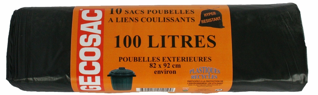 ROULEAU SACS POUBELLE 100L A LIENS COULISSANTS 40µ X10