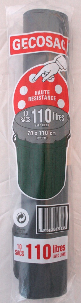 POCHETTE SACS POUBELLE GRIS/NOIR 110L 50µ X10 A LIEN