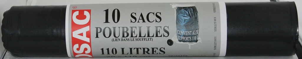 ROULEAU SACS POUBELLE NOIR 110L RENFORCE 65µ X10 A LIEN
