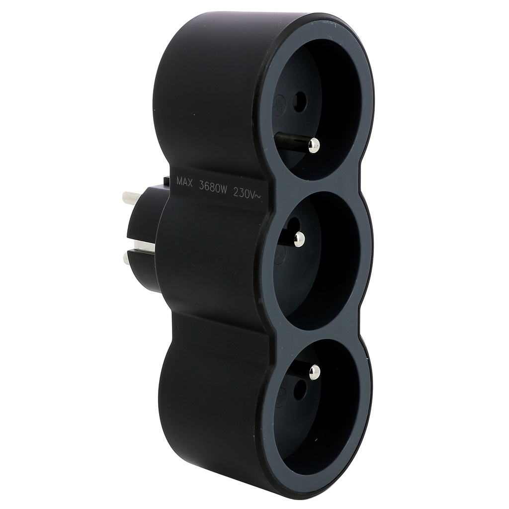 FICHE MULTIPRISES 16 A 3X2P+T 3 SORTIES FRONT. NOIR LEG049434
