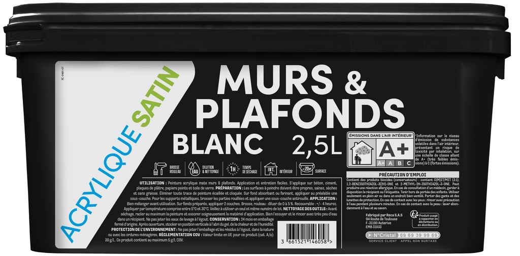 TDP MURS ET PLAFONDS SATIN ACRYLIQUE BLANC - 2.5L