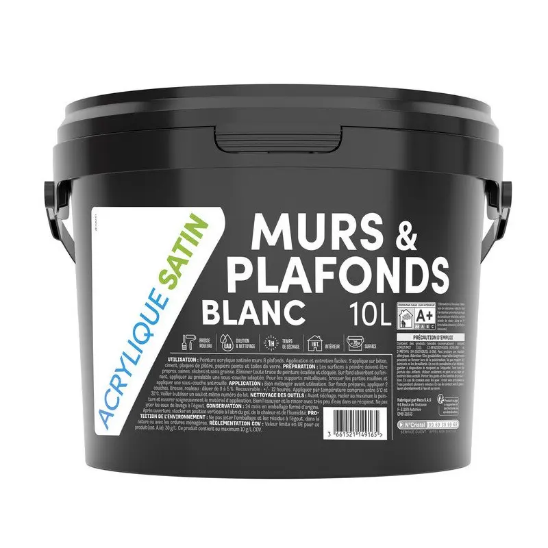 TDP MURS ET PLAFONDS SATIN ACRYLIQUE BLANC - 10L