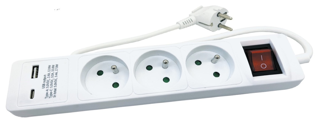 BLOC 3 PRISES TERRE 10/6+INTER+2USB A+C