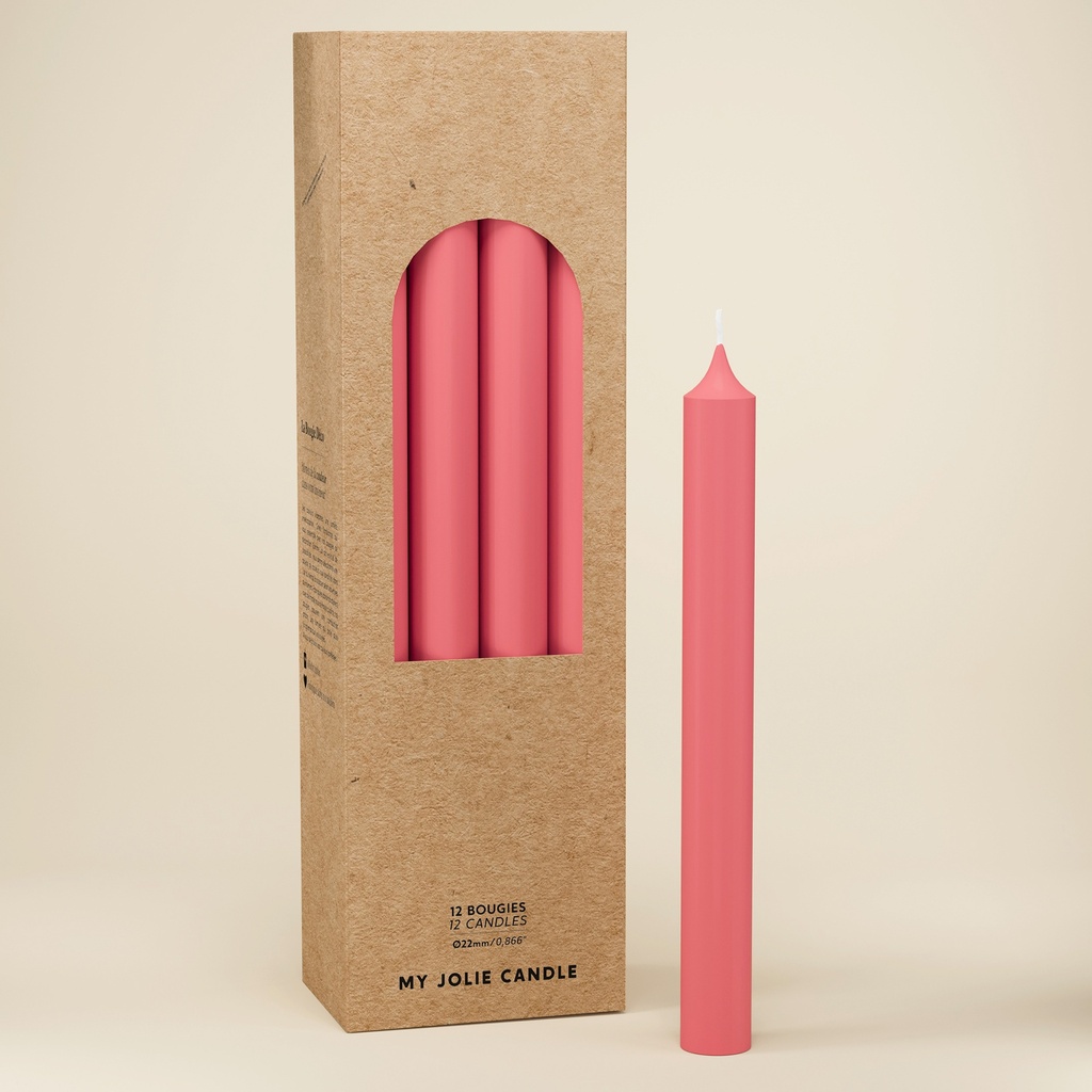 BOUGIE DROITE Ø 22 - 20CM ROSE CLAIR 7H BTE 12