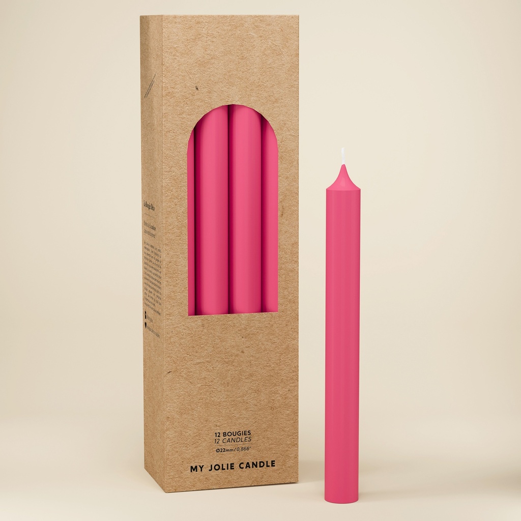BOUGIE DROITE Ø 22 - 20CM ROSE FONCE 7H BTE 12