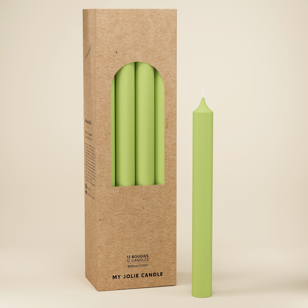 BOUGIE DROITE Ø 22 - 20CM VERT OLIVE 7H BTE 12