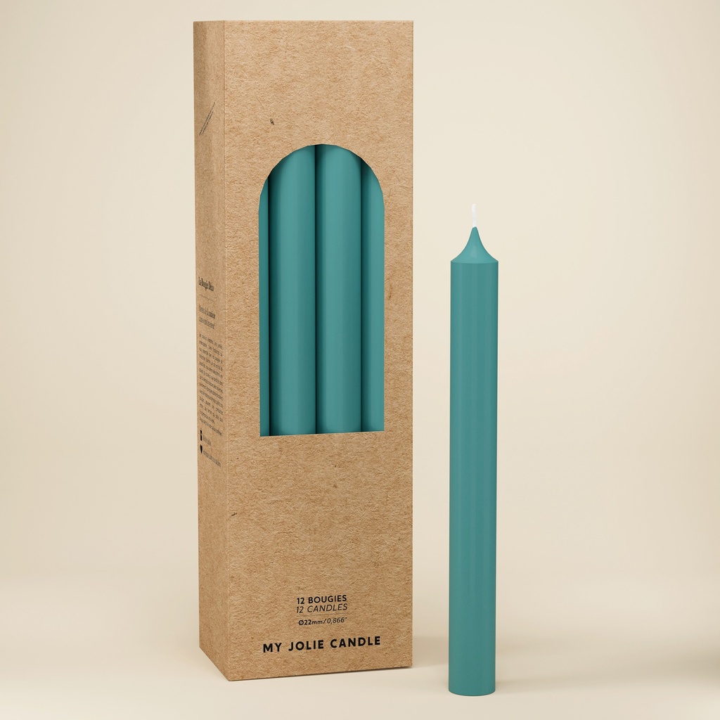 BOUGIE DROITE Ø 22 - 20CM BLEU LAGON 7H BTE 12