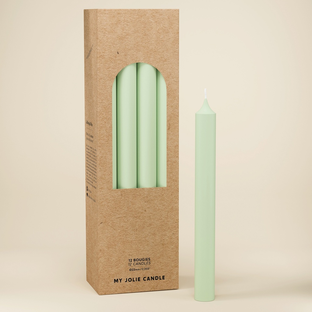 BOUGIE DROITE Ø 22 - 20CM VERT PASTEL 7H BTE 12