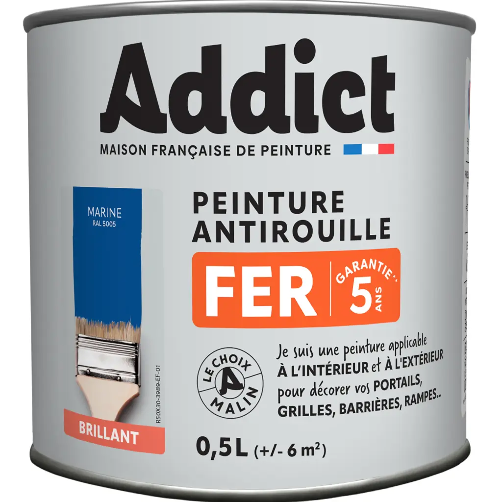 PEINTURE FER BRILLANTE 0,5 L MARINE RAL 5005 ADDICT