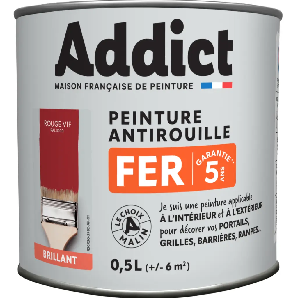 PEINTURE FER BRILLANTE 0,5 L ROUGE VIF RAL 3000 ADDICT