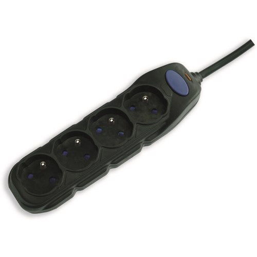 BLOC 4 PRISES 3X1.5MM 1M50 NOIR+INTERRUPTEUR