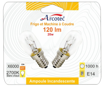 [2009851] AMP TUBE FRIGO INCANDESCENTE E14 20W BLIST 2